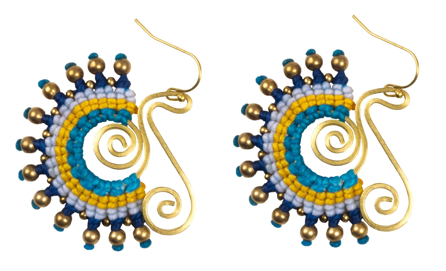 Handmade Macrame Earring many Shapes Colourful Brass Wax cord with Brass Bead - CCCollections