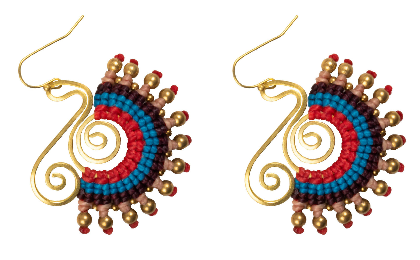 Handmade Macrame Earring many Shapes Colourful Brass Wax cord with Brass Bead - CCCollections