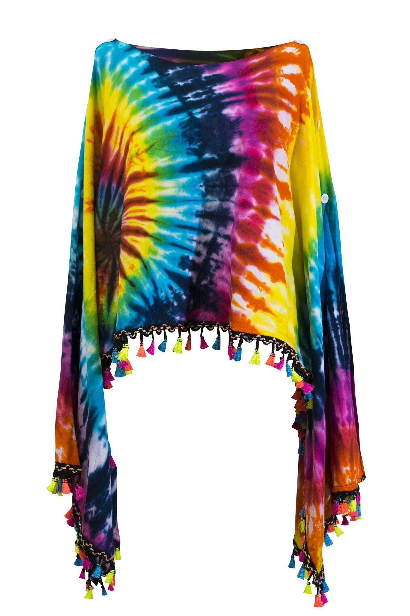 Tie dye Groovy Colors 2in1 Poncho Wrap Shawl Bohemian hippie festival beachwear - CCCollections