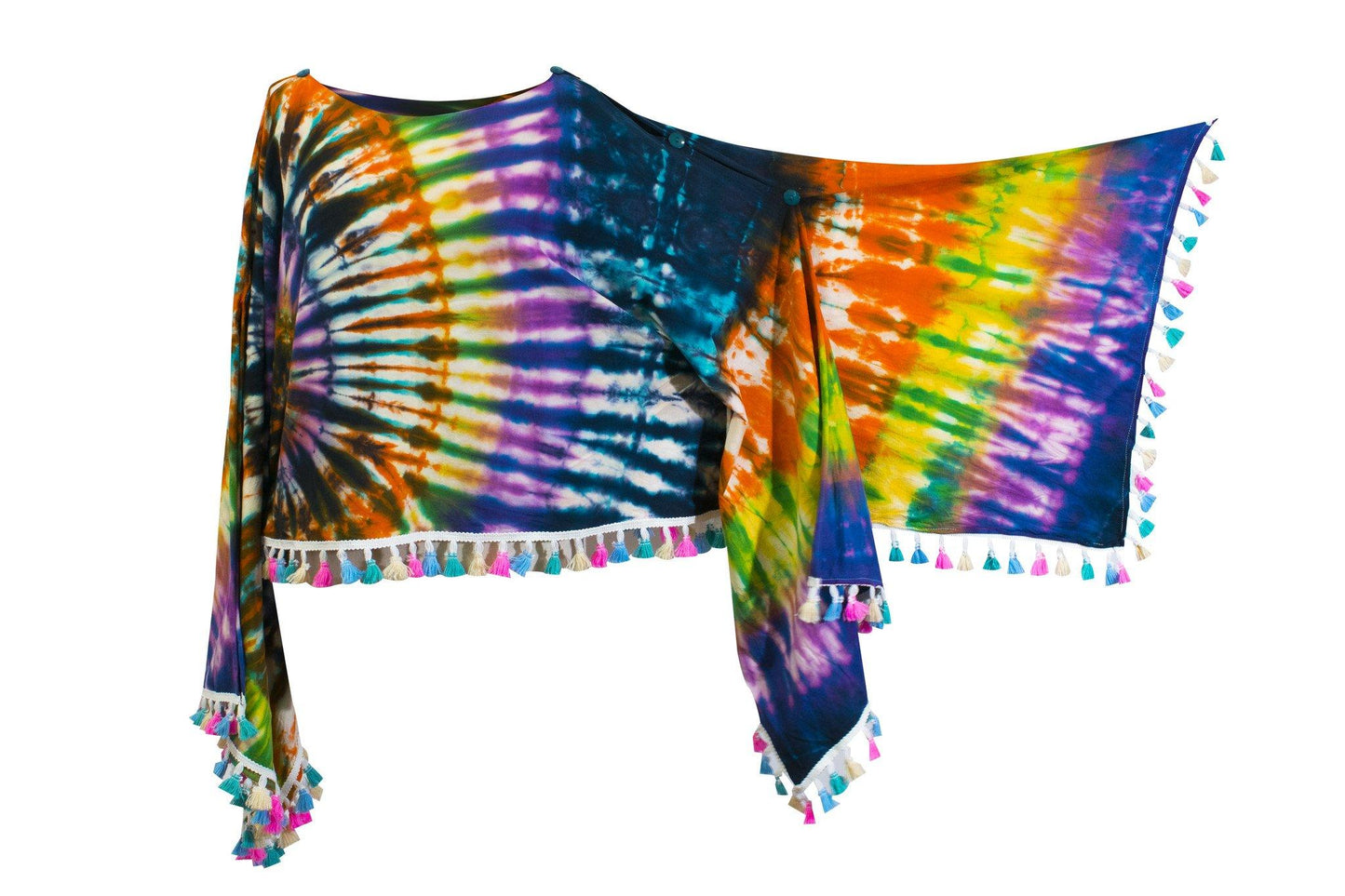 Tie dye Groovy Colors 2in1 Poncho Wrap Shawl Bohemian hippie festival beachwear - CCCollections