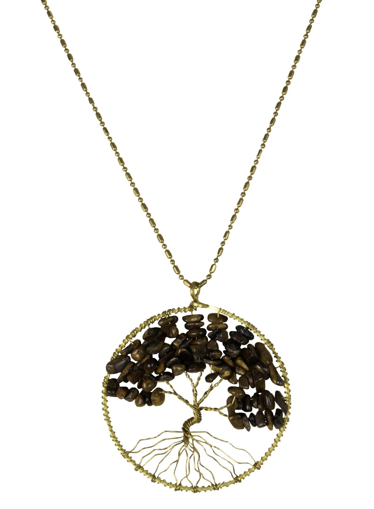 Handmade Necklace Tree of Life Brass with Bead, Crystal and Stone - CCCollections