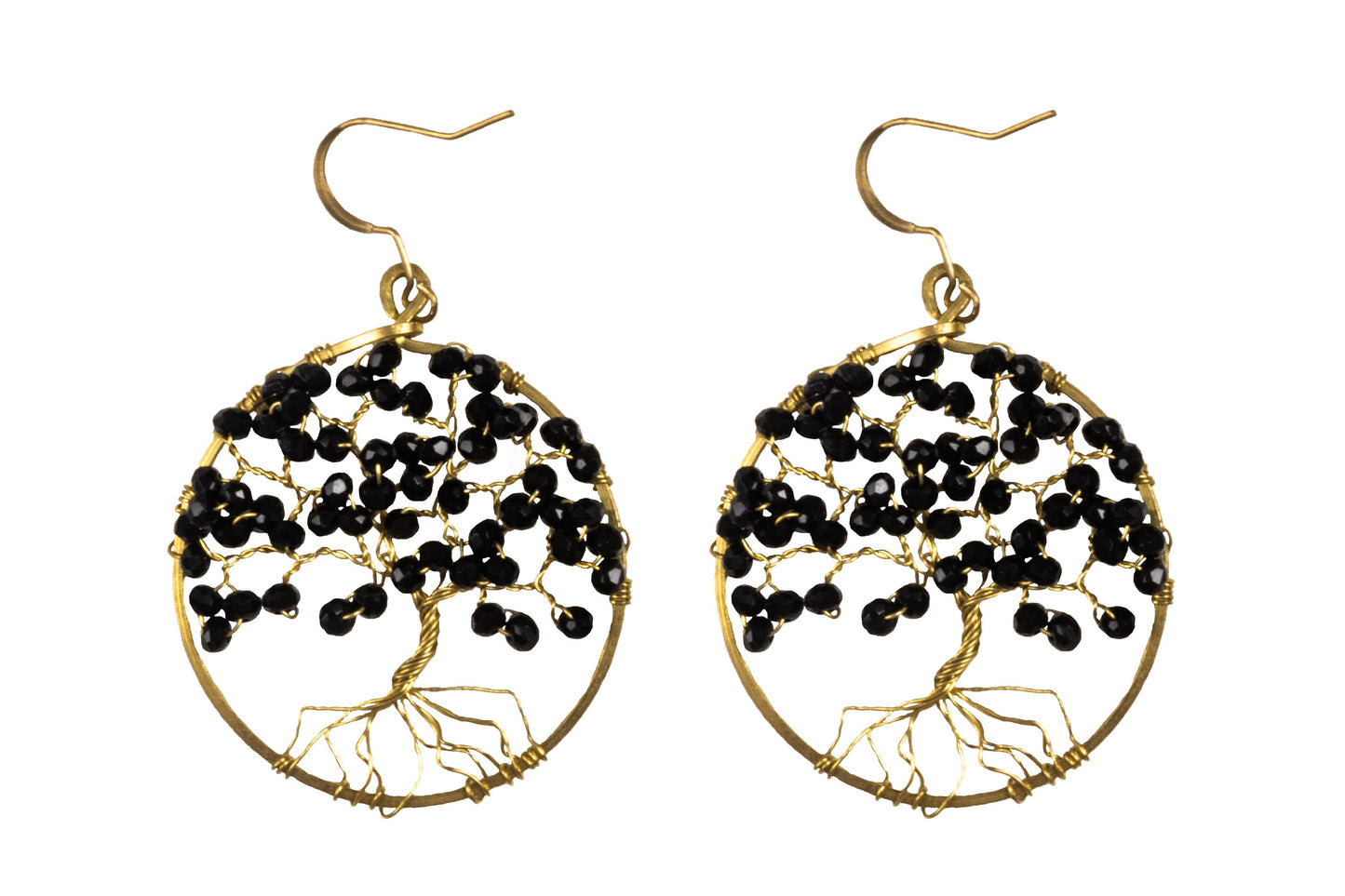 Handmade Earring Tree of Life Brass Circle Shape with Bead, Crystal and Stone - CCCollections