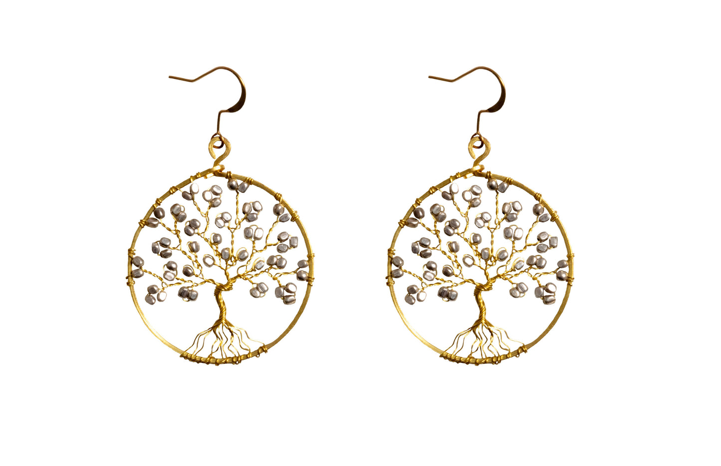 Handmade Earring Tree of Life Brass Circle Shape with Bead, Crystal and Stone - CCCollections