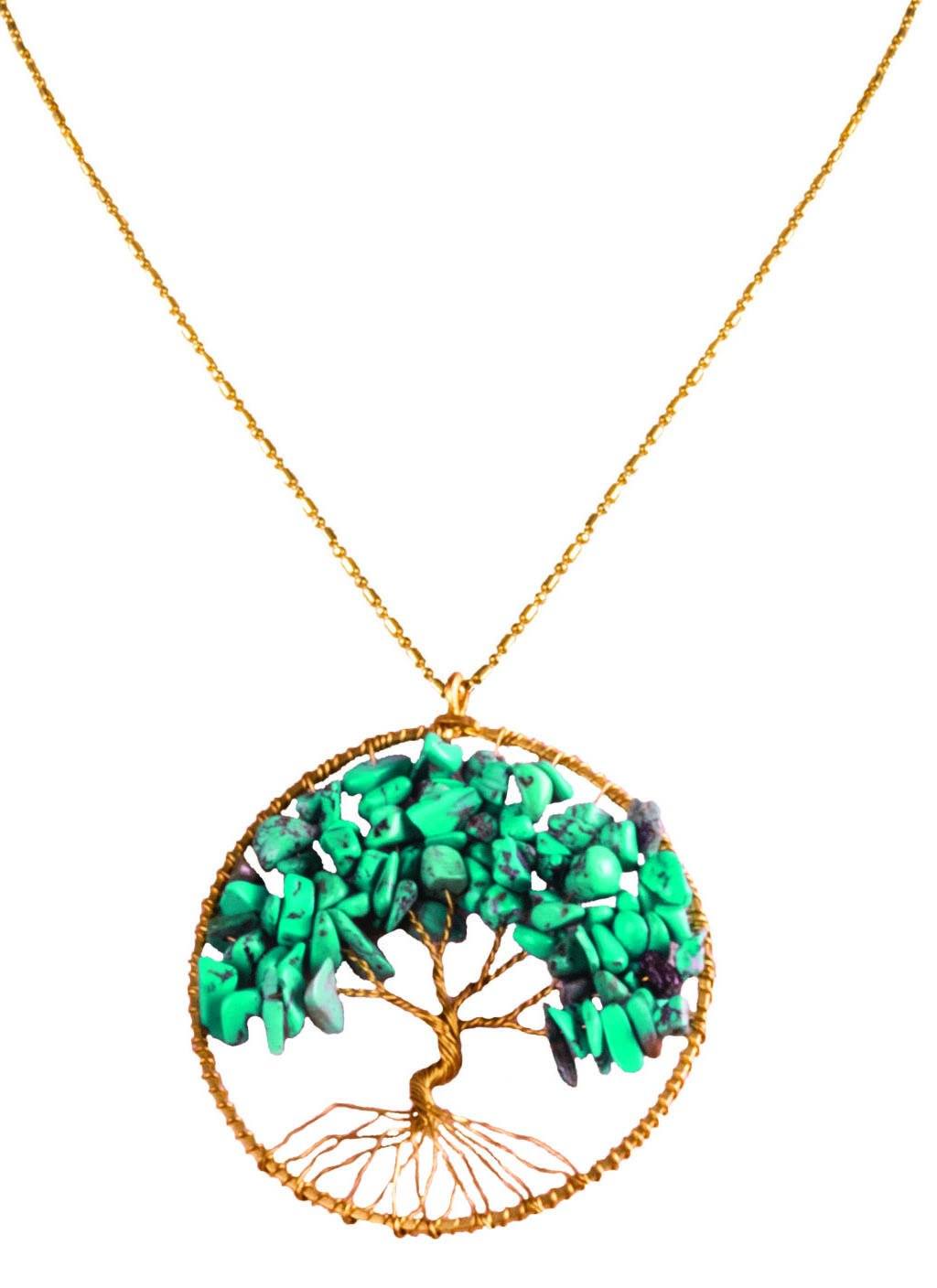 Handmade Necklace Tree of Life Brass with Bead, Crystal and Stone - CCCollections