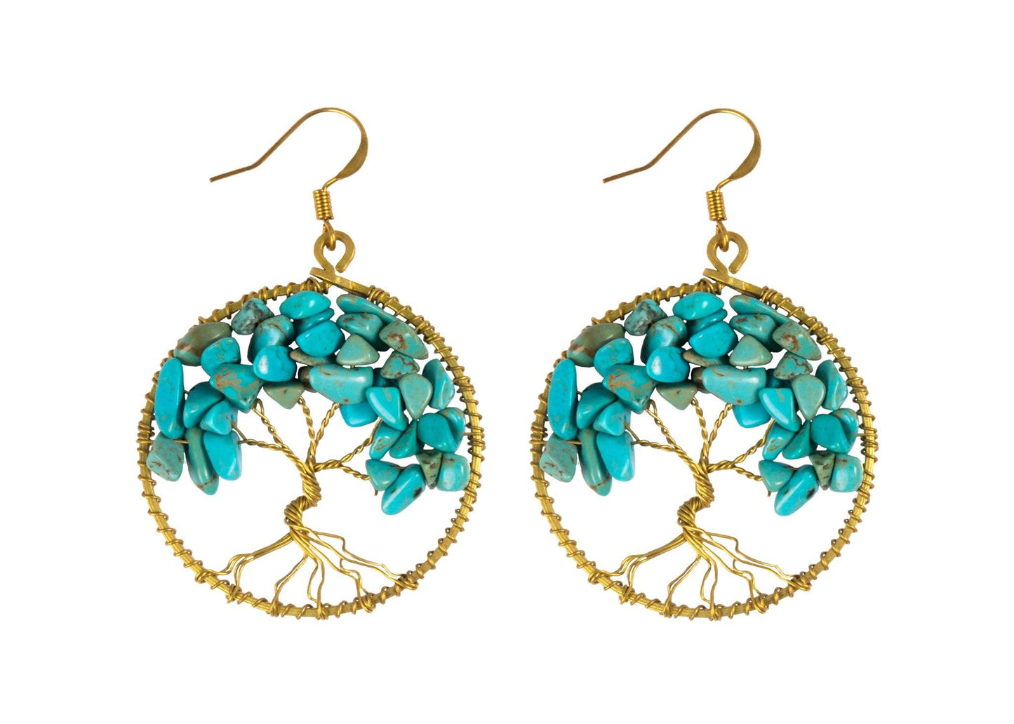 Handmade Earring Tree of Life Brass Circle Shape with Bead, Crystal and Stone - CCCollections