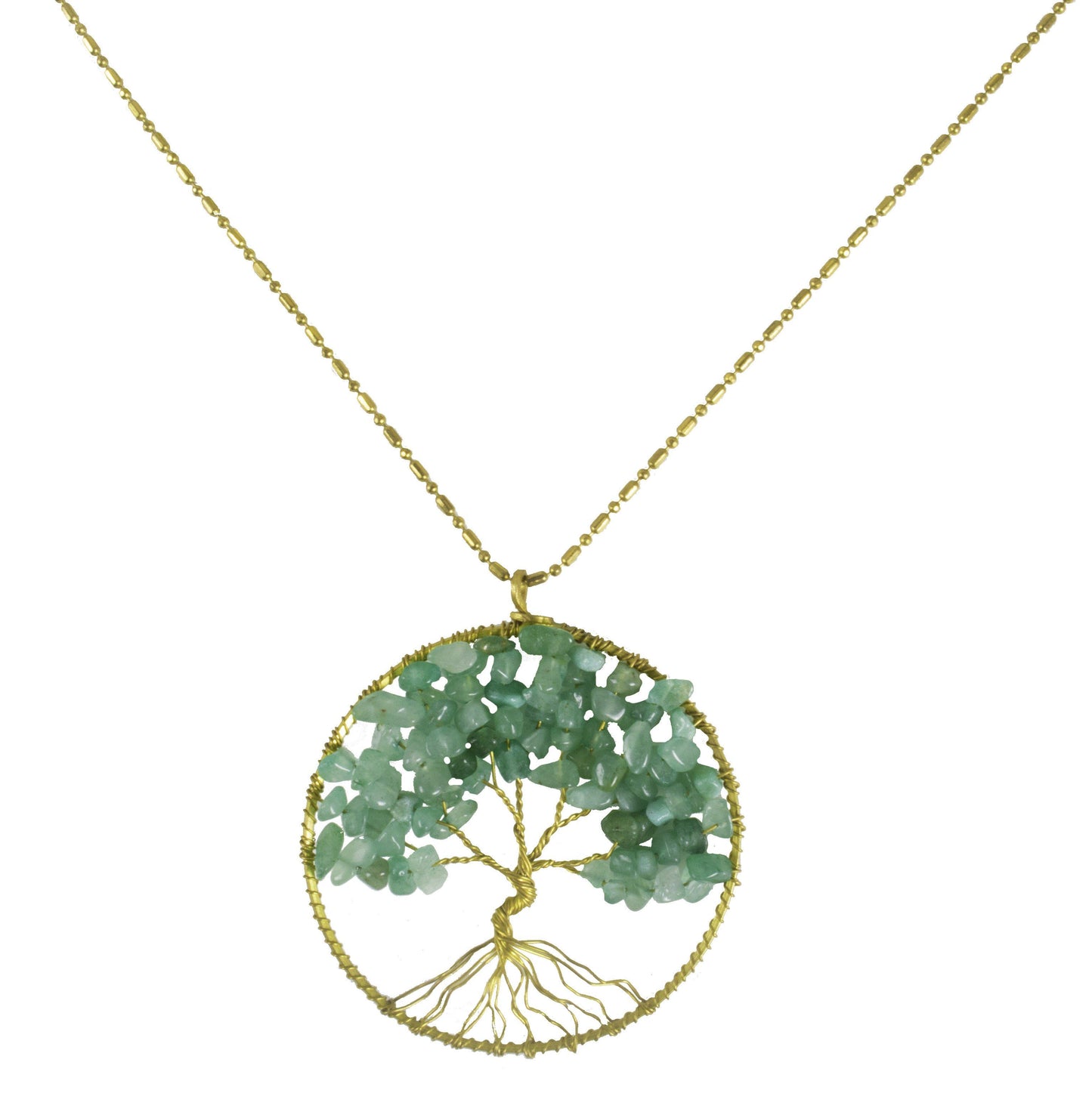 Handmade Necklace Tree of Life Brass with Bead, Crystal and Stone - CCCollections