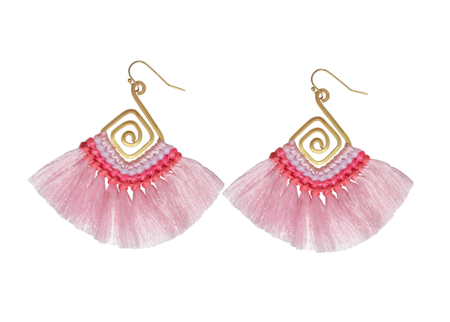 Handmade Earring Cotton Tassel Colourful Brass Spiral Shape - CCCollections