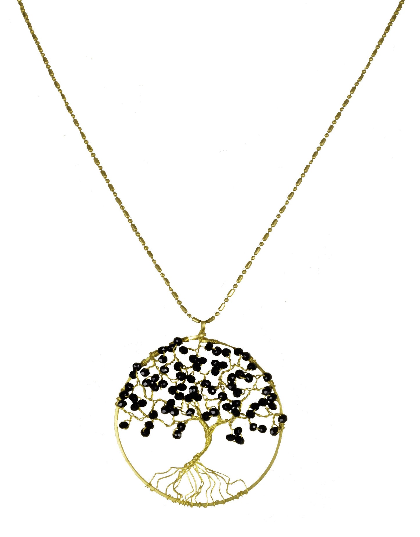 Handmade Necklace Tree of Life Brass with Bead, Crystal and Stone - CCCollections