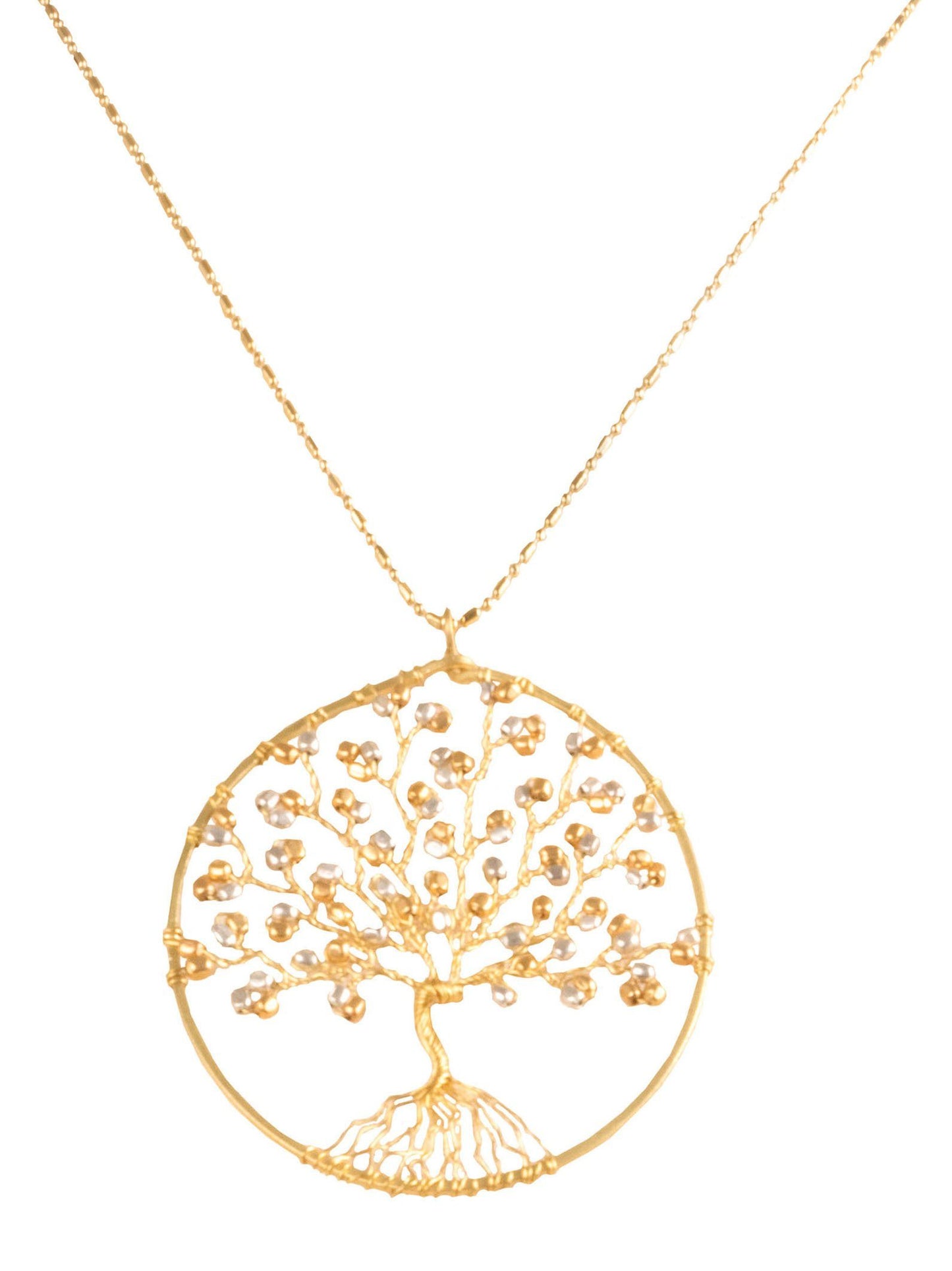 Handmade Necklace Tree of Life Brass with Bead, Crystal and Stone - CCCollections