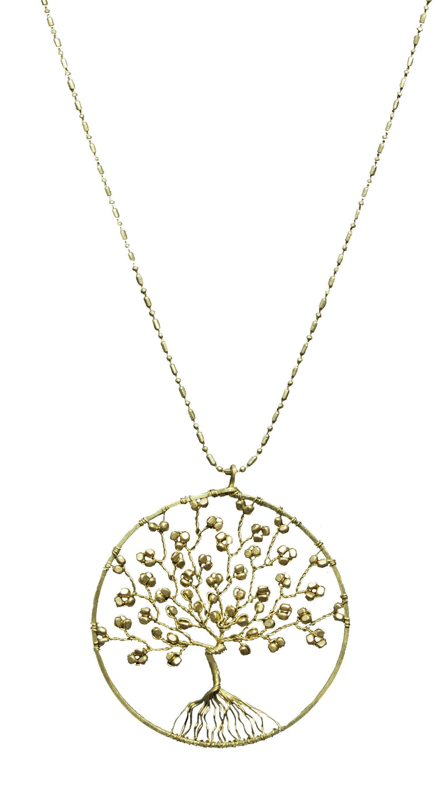 Handmade Necklace Tree of Life Brass with Bead, Crystal and Stone - CCCollections