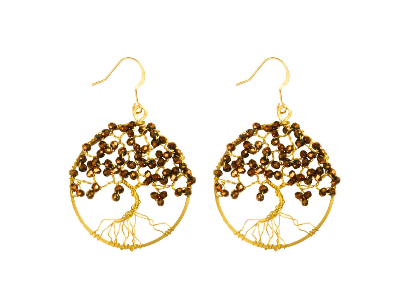 Handmade Earring Tree of Life Brass Circle Shape with Bead, Crystal and Stone - CCCollections