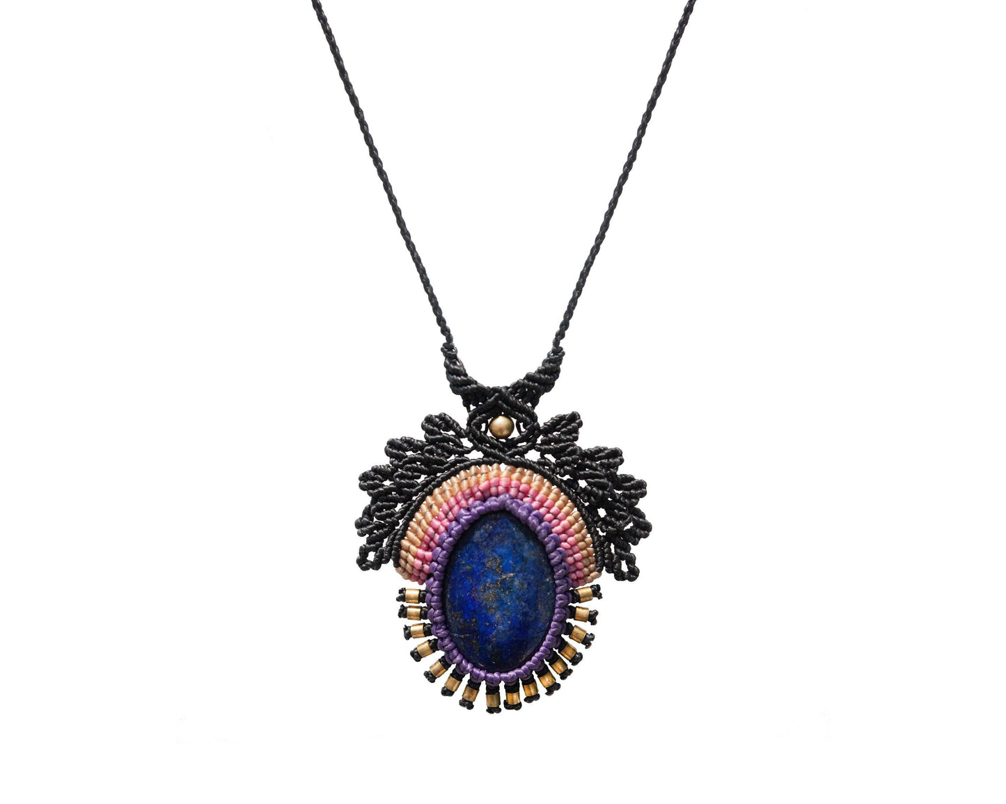 CCcollections Handmade Macrame Necklace Waxcord with Brass Beaded and Stone - CCCollections