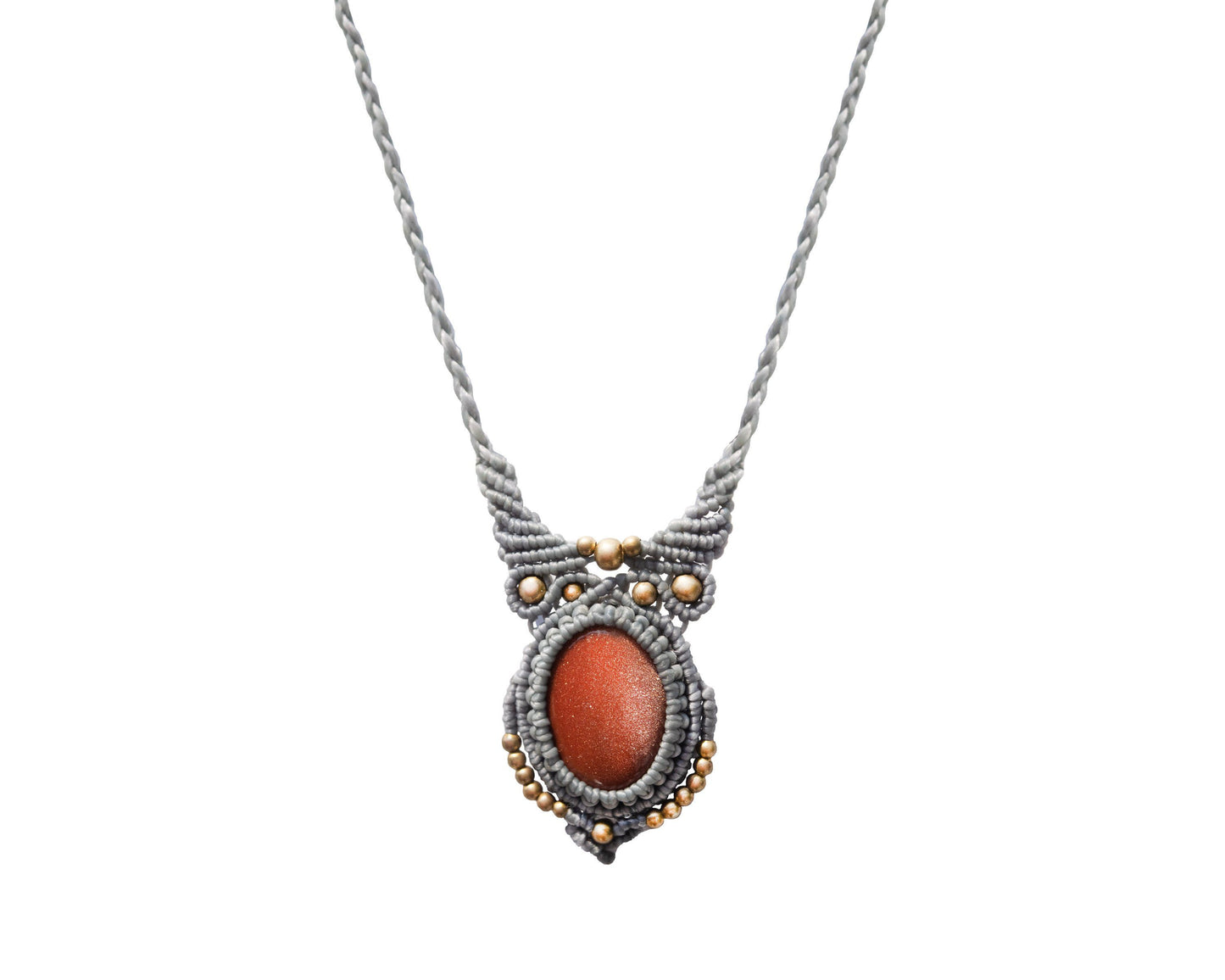 CCcollections Handmade Macrame Necklace Waxcord with Brass Beaded and Stone - CCCollections