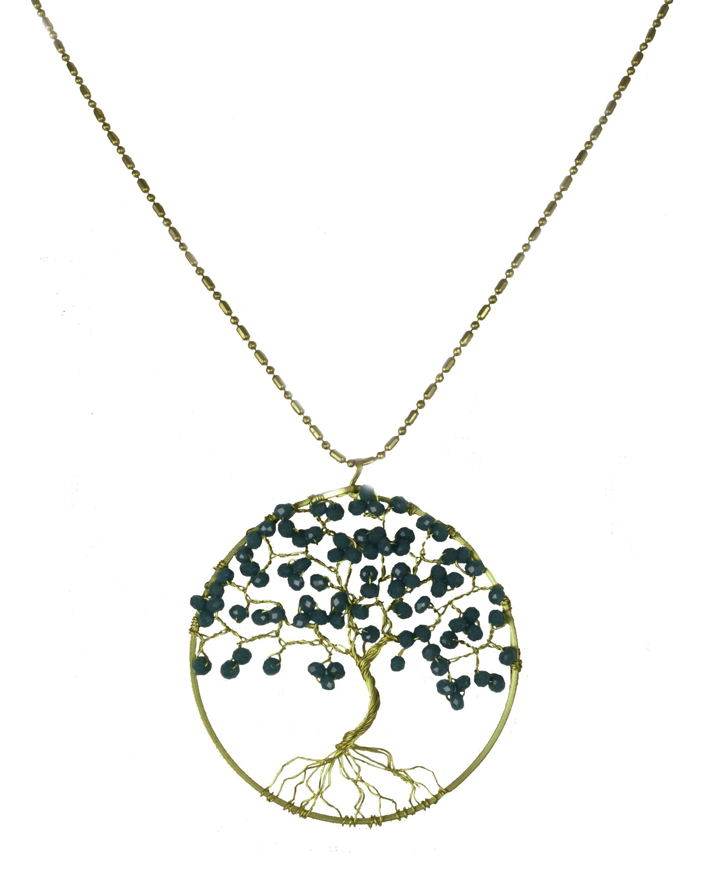 Handmade Necklace Tree of Life Brass with Bead, Crystal and Stone - CCCollections