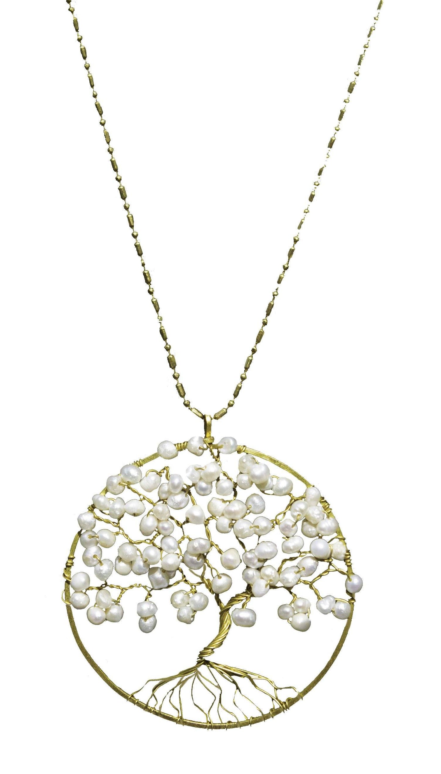 Handmade Necklace Tree of Life Brass with Bead, Crystal and Stone - CCCollections