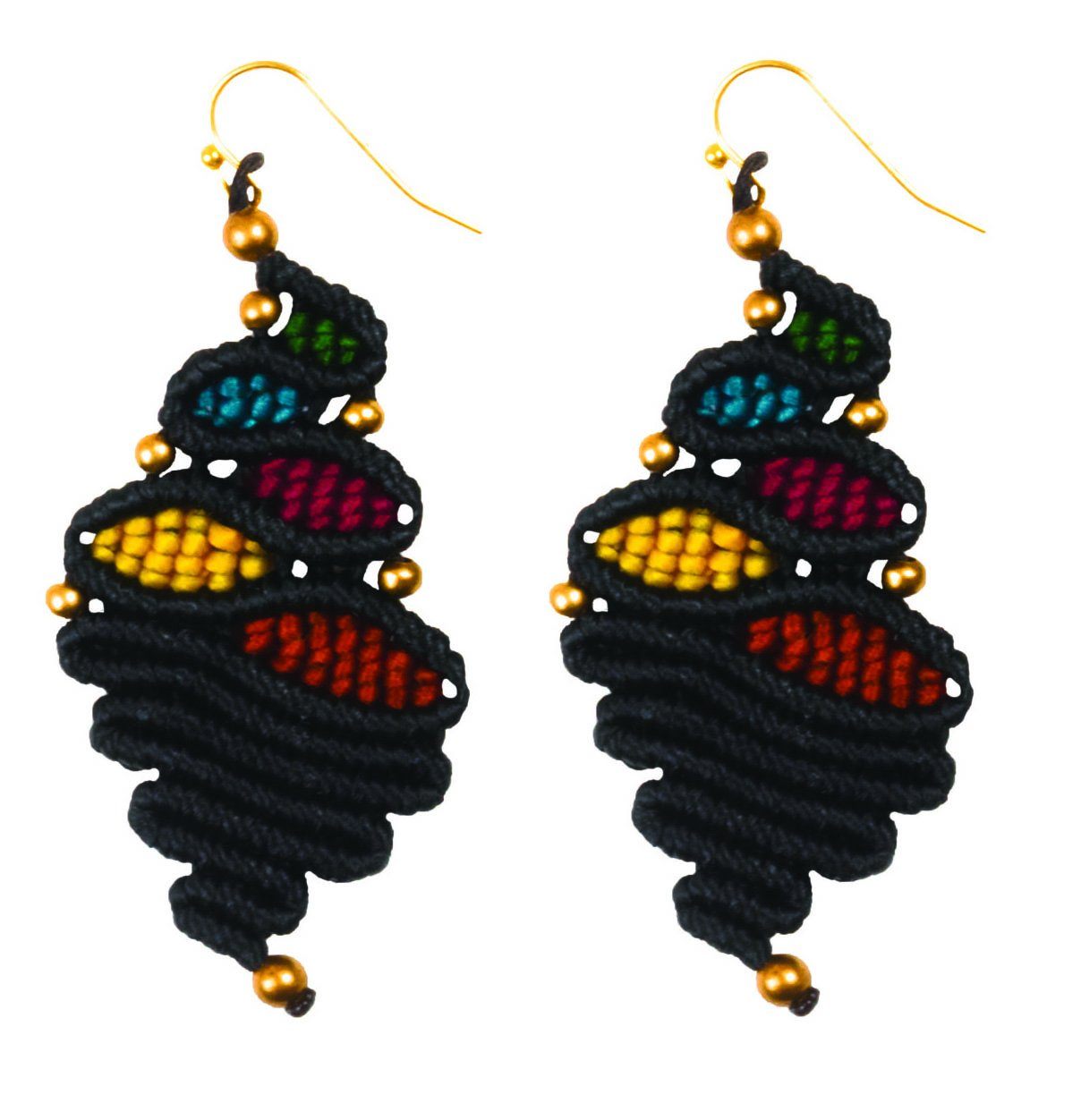 Handmade Macrame Earring many Shapes Colourful Brass Wax cord with Brass Bead - CCCollections