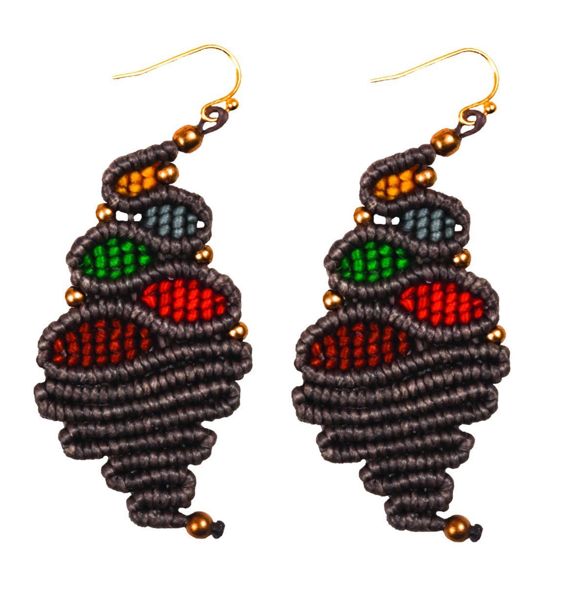 Handmade Macrame Earring many Shapes Colourful Brass Wax cord with Brass Bead - CCCollections