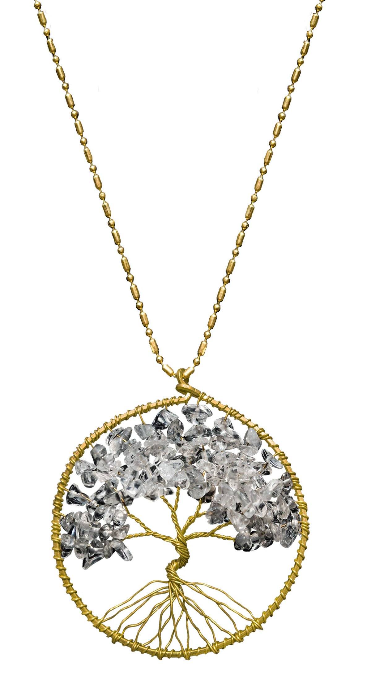 Handmade Necklace Tree of Life Brass with Bead, Crystal and Stone - CCCollections