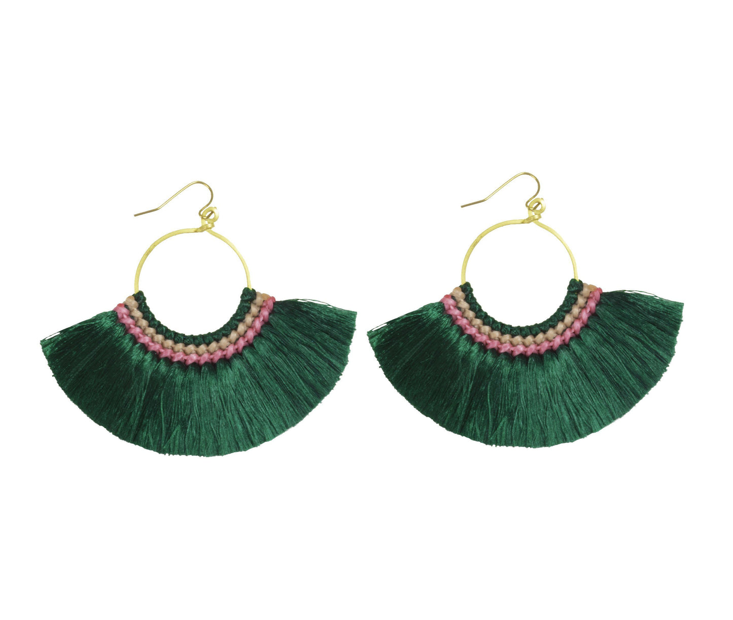 Handmade Earring Cotton Tassel Colourful Brass Loop Shape - CCCollections