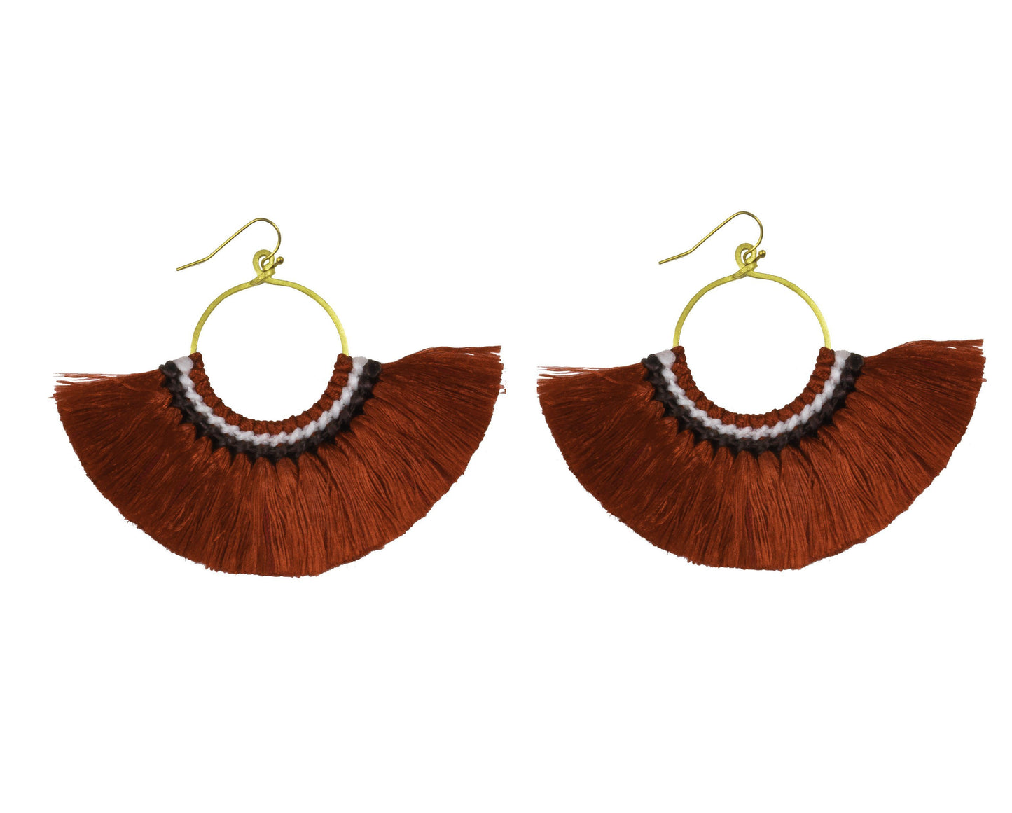 Handmade Earring Cotton Tassel Colourful Brass Loop Shape - CCCollections