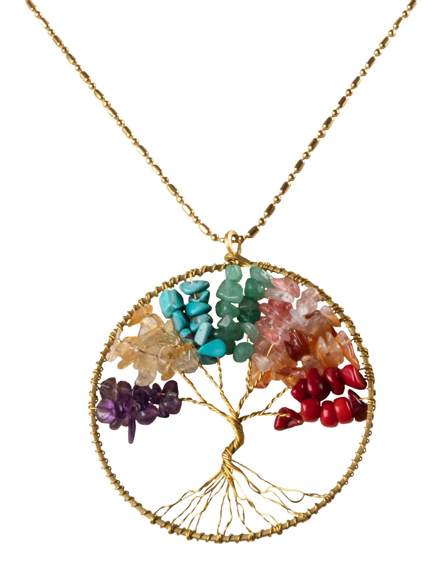 Handmade Necklace Tree of Life Brass with Bead, Crystal and Stone - CCCollections