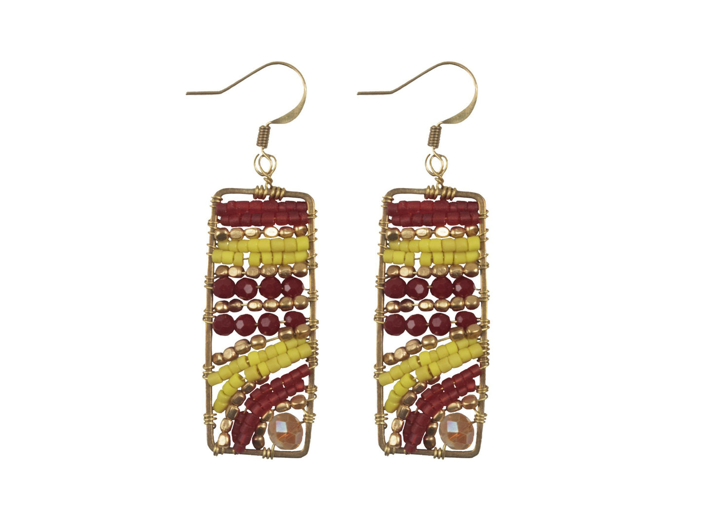 Handmade Drop Earring Brass Colourful Rectangle, Drop Tear and Leaves Shape with Crystal - CCCollections