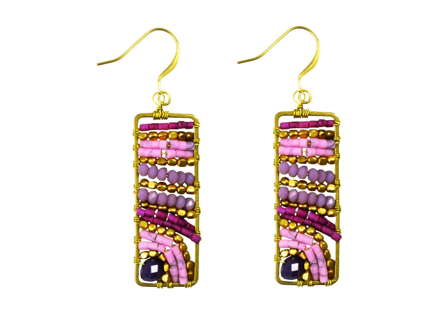 Handmade Drop Earring Brass Colourful Rectangle, Drop Tear and Leaves Shape with Crystal - CCCollections