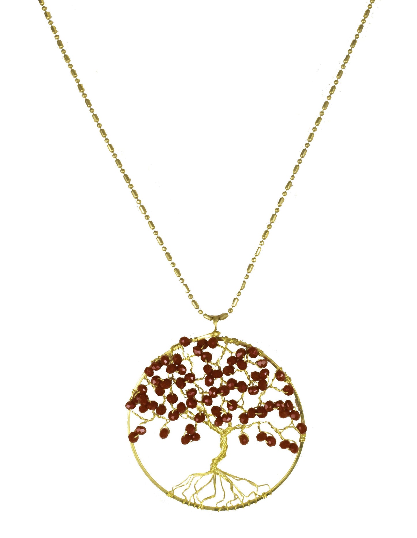 Handmade Necklace Tree of Life Brass with Bead, Crystal and Stone - CCCollections