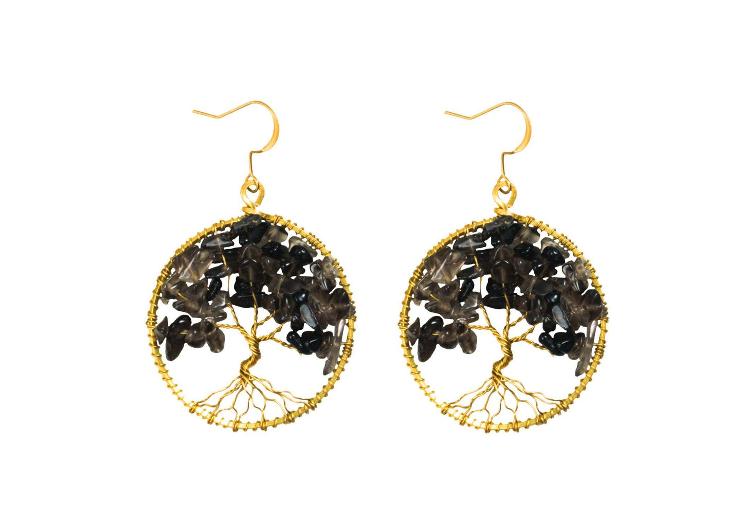 Handmade Earring Tree of Life Brass Circle Shape with Bead, Crystal and Stone - CCCollections