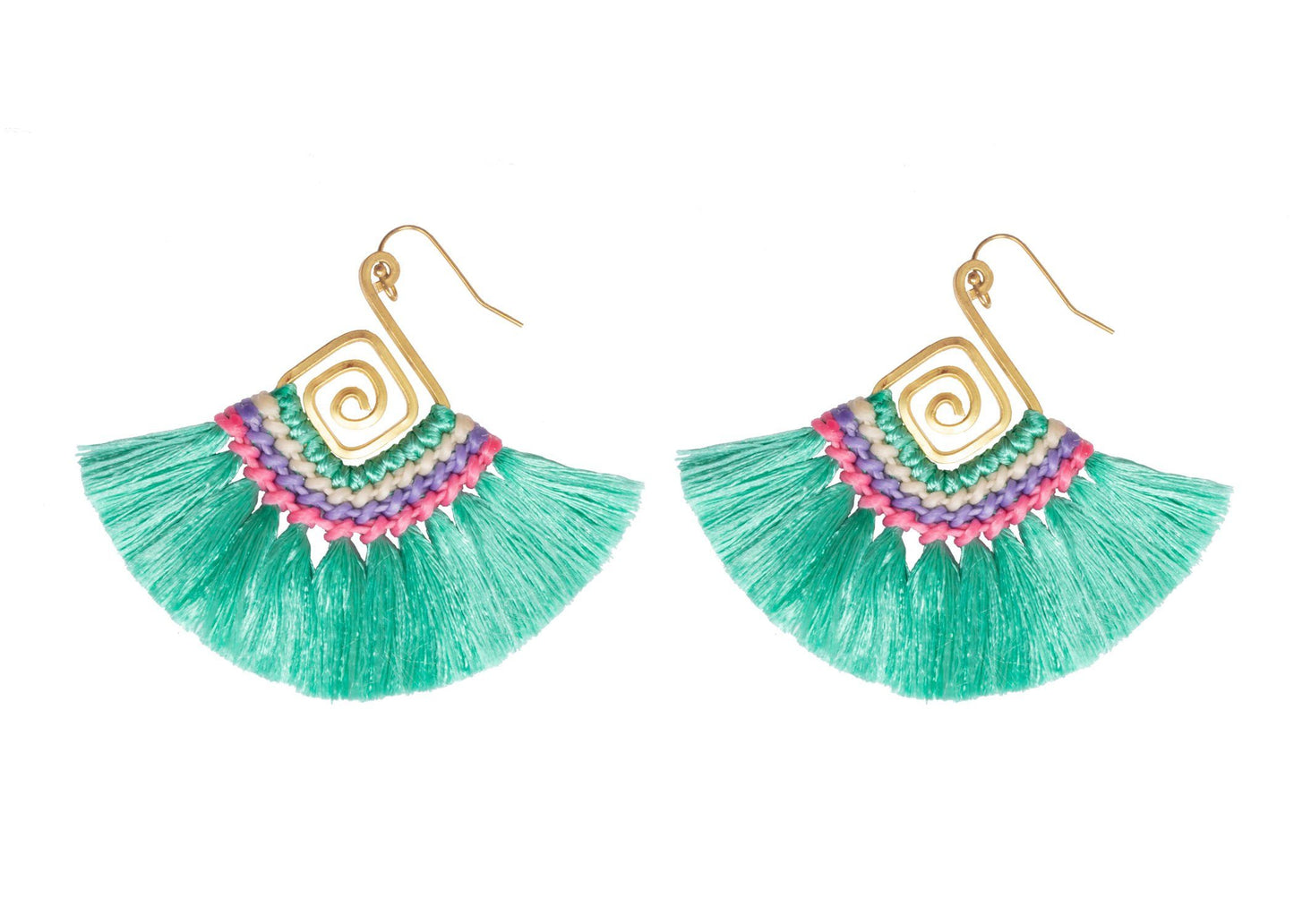 Handmade Earring Cotton Tassel Colourful Brass Spiral Shape - CCCollections