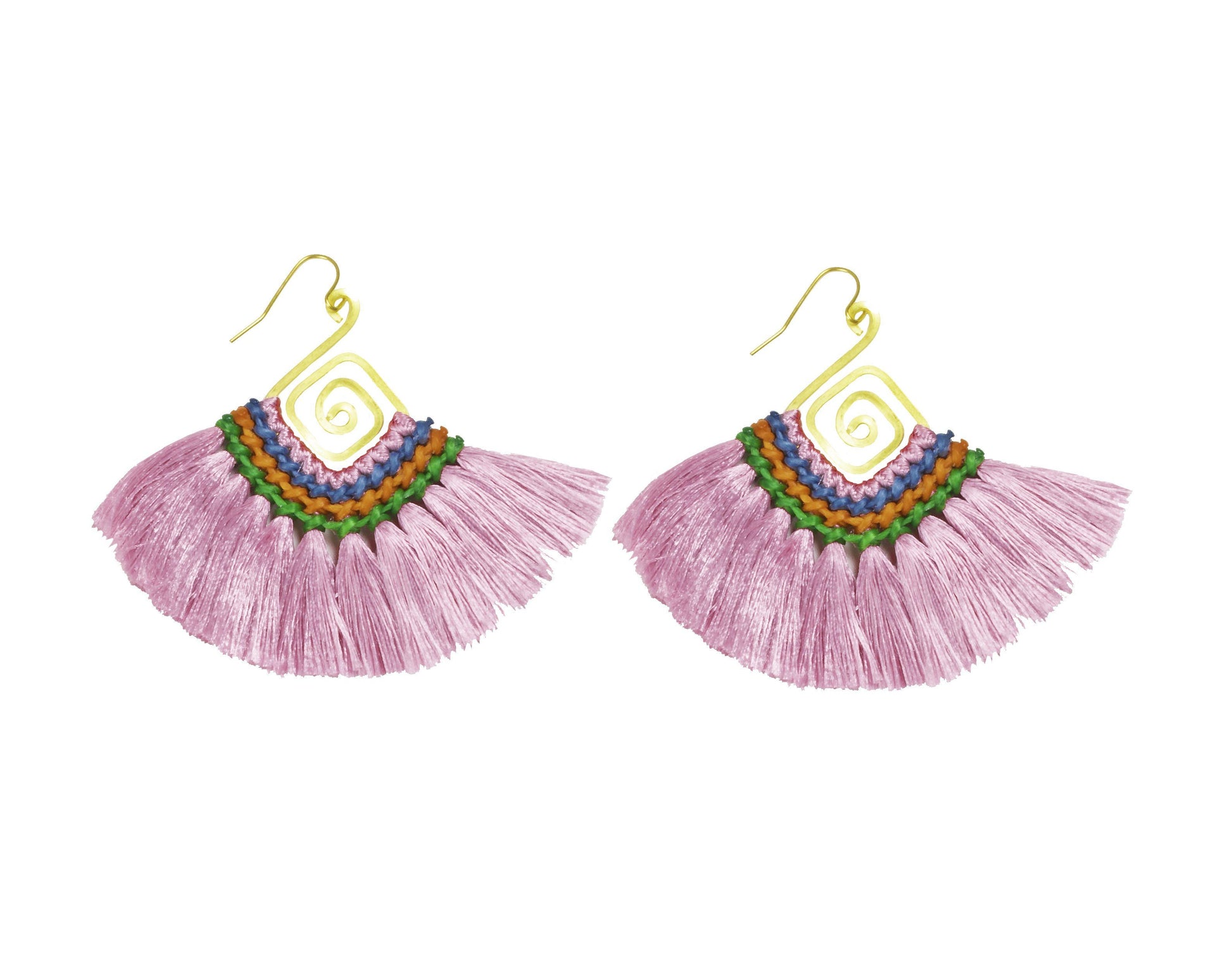 Handmade Earring Cotton Tassel Colourful Brass Spiral Shape - CCCollections