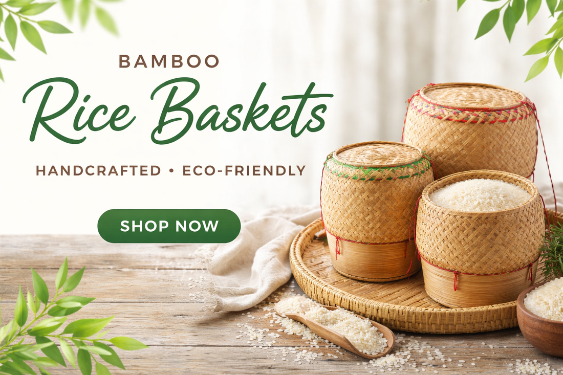 Eco-friendly bamboo rice baskets with woven design for kitchen use