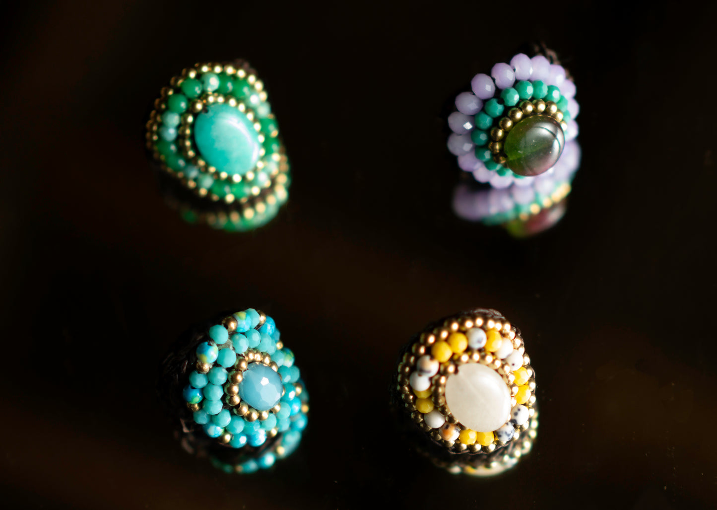 Multi-Gemstone Adjustable Macrame Rings
