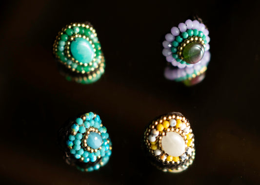 Multi-Gemstone Adjustable Macrame Rings