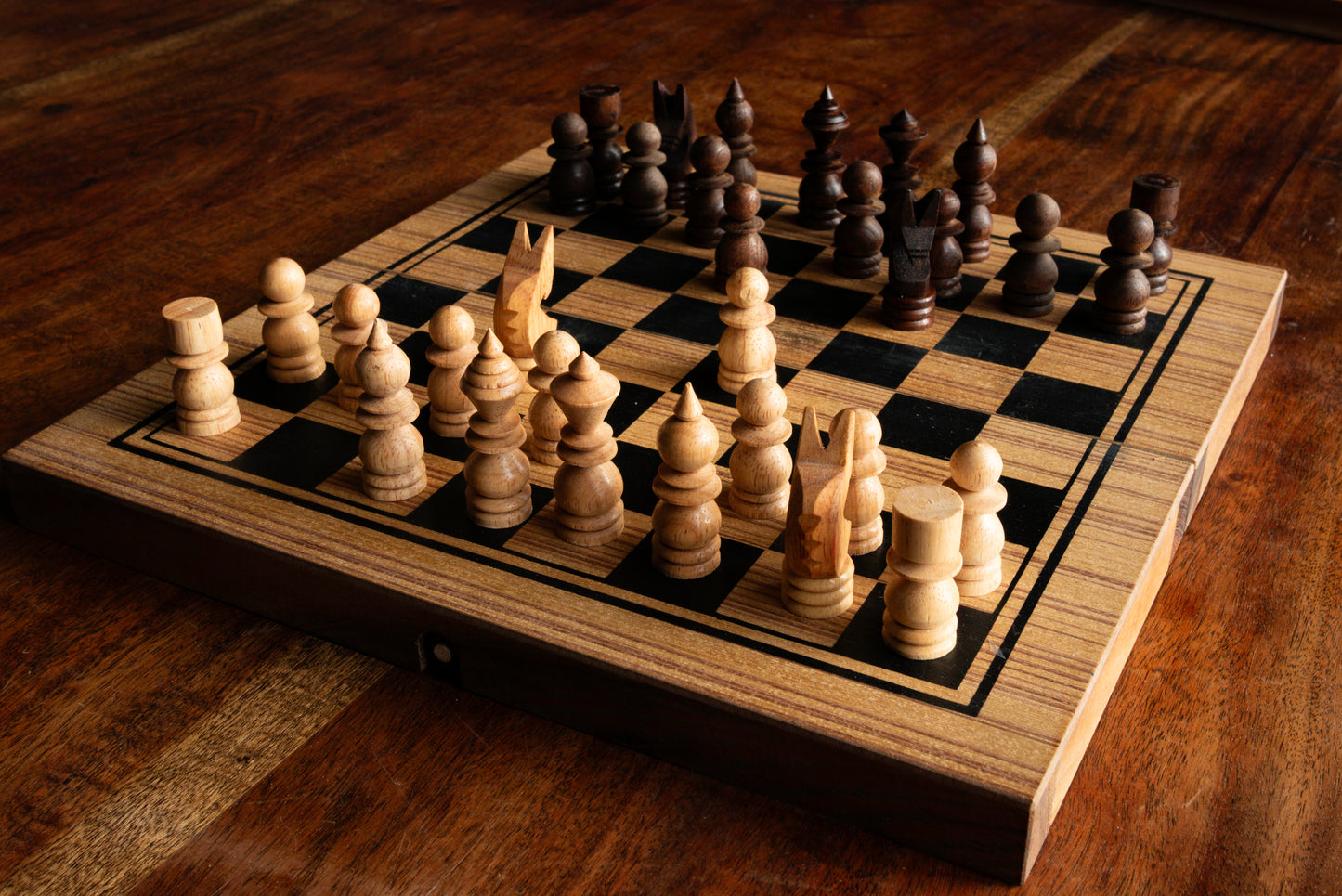 Handcrafted Wooden Game Set 3-in-1 Chess, Backgammon, Checkers Set - Elegant Marquetry