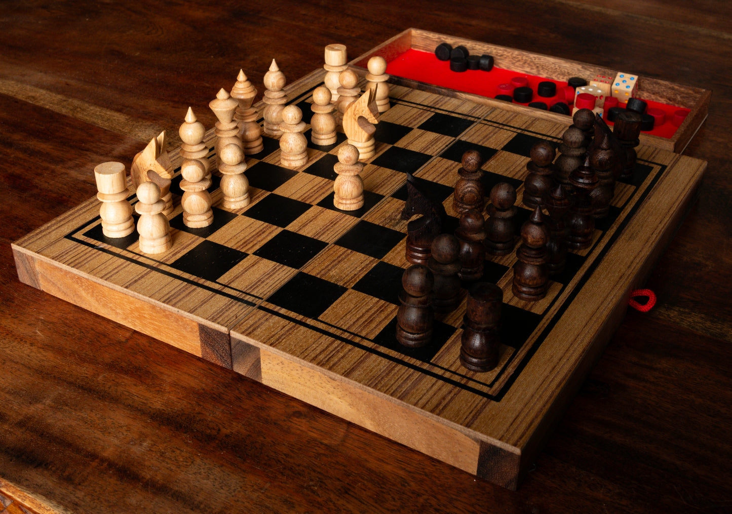 Handcrafted Wooden Game Set 3-in-1 Chess, Backgammon, Checkers Set - Elegant Marquetry