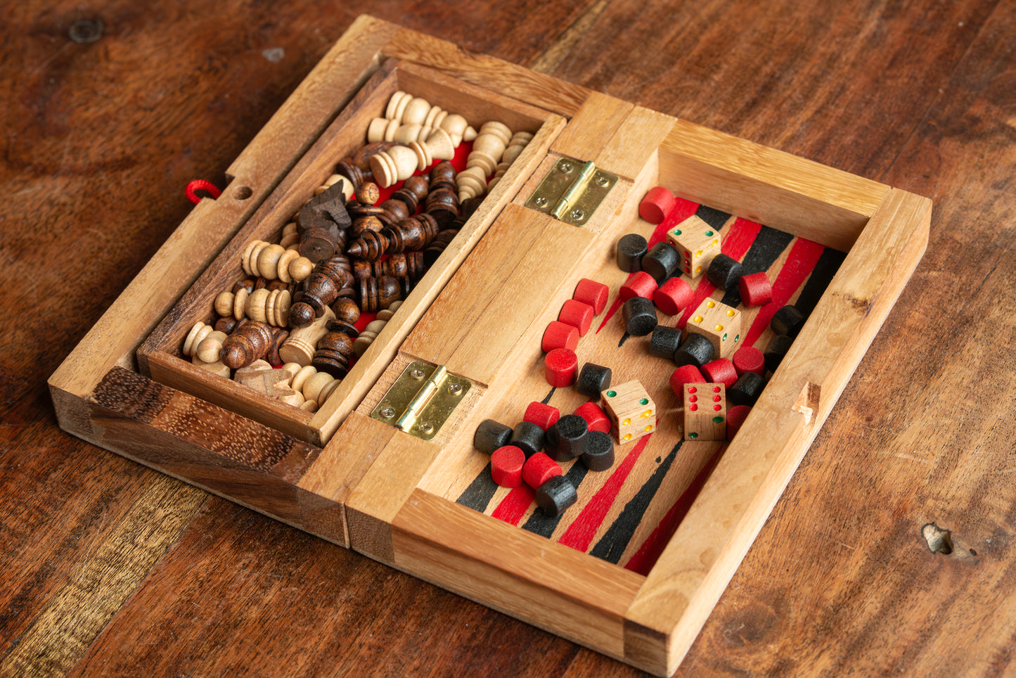 Handcrafted Wooden Game Set 3-in-1 Chess, Backgammon, Checkers Set - Elegant Marquetry