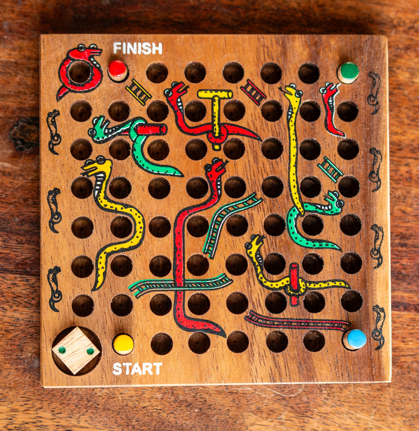 Handmade Wooden Toy: Small Snakes and Ladders Board (14cm) – Classic Family Game & Stocking Stuffer