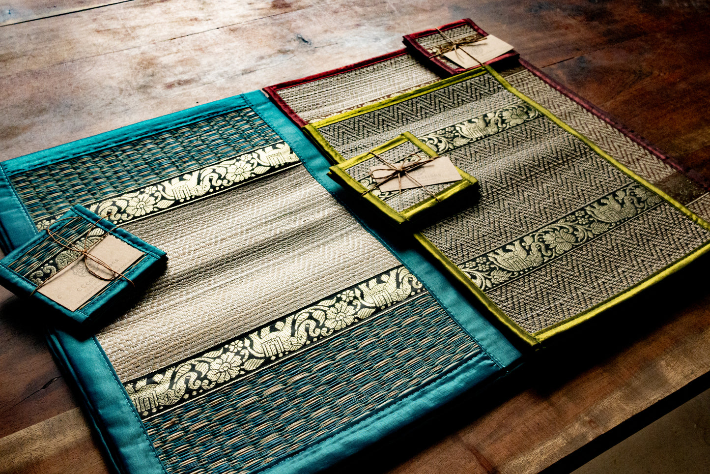 Eco-Friendly Hand-Woven Wicker Reed Thai Style Placemats and Coasters