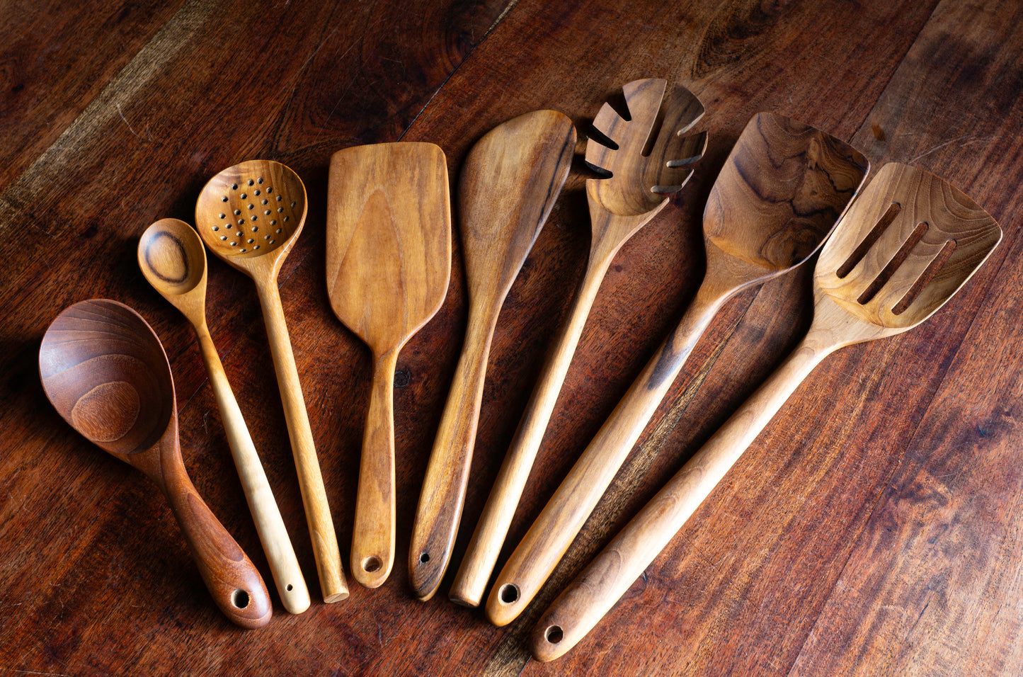 CCcollections Natural Kitchenware Teak Wood Kitchen Utensil Sets