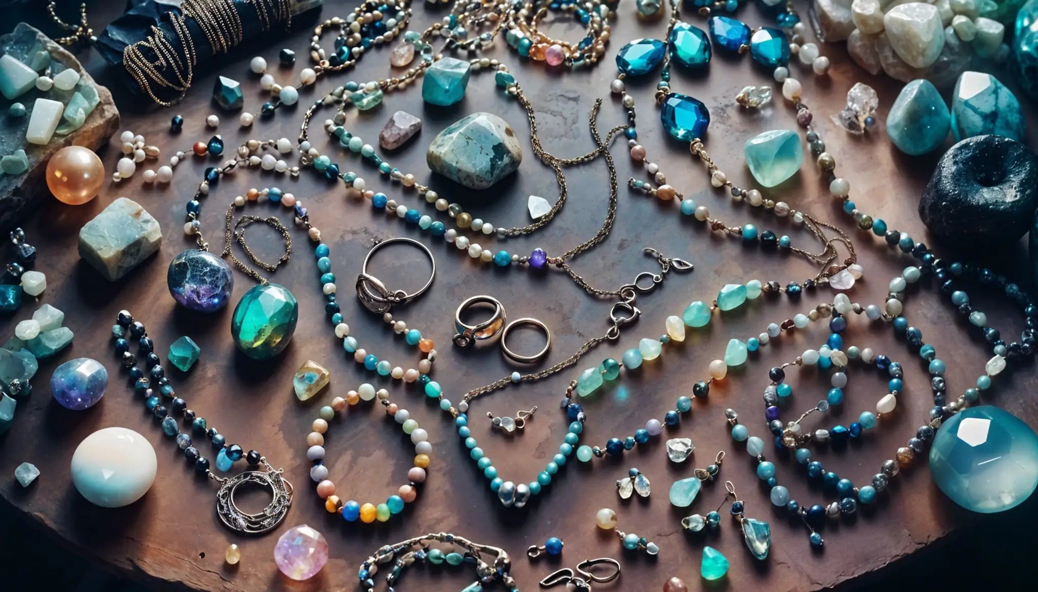 Unique handmade jewelry gifts with natural stone rings and necklaces collection