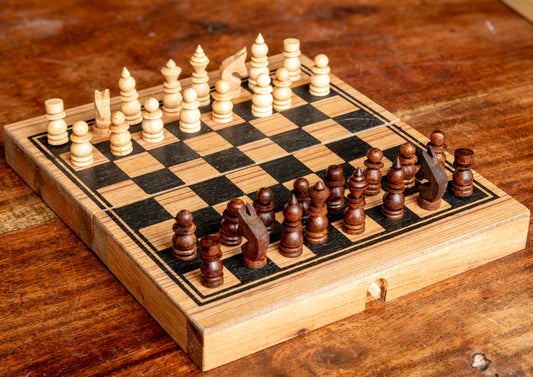 Handcrafted Wooden Game Set 3-in-1 Chess, Backgammon, Checkers Set - Elegant Marquetry