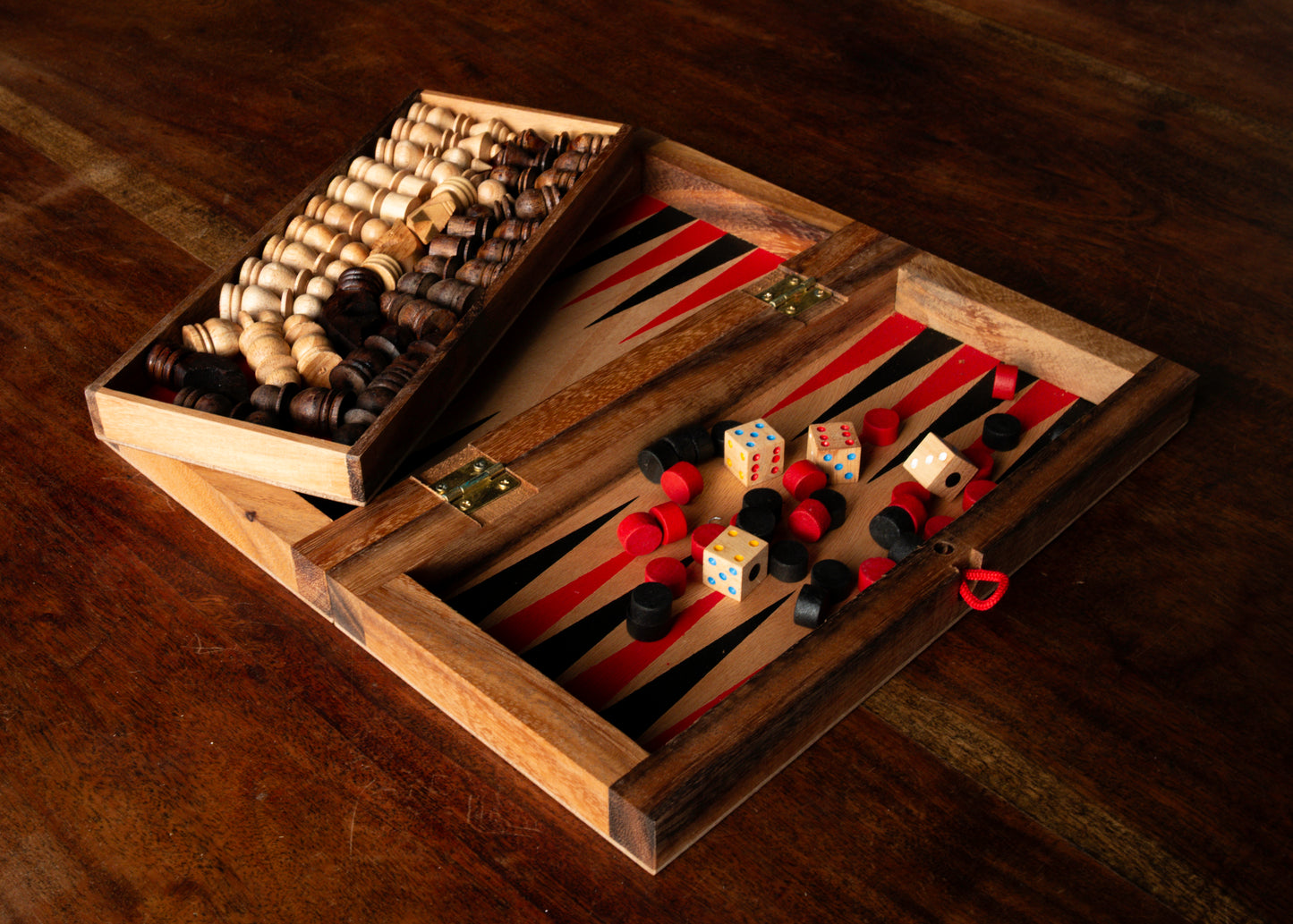 Handcrafted Wooden Game Set 3-in-1 Chess, Backgammon, Checkers Set - Elegant Marquetry
