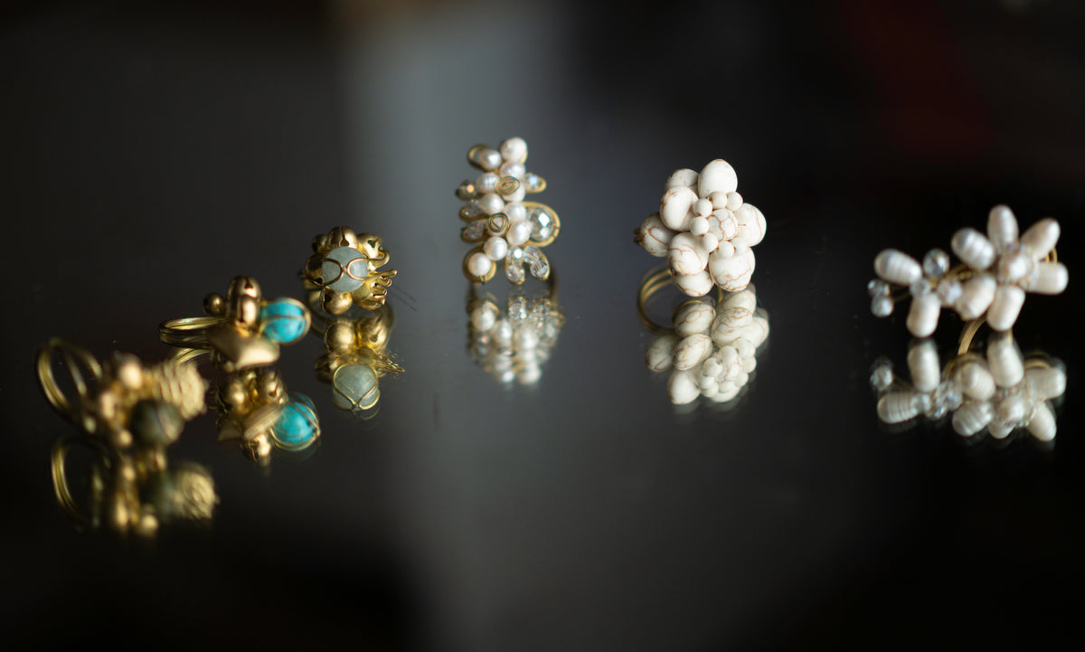 Bronze age pearl ring with natural materials handmade jewelry – Cccollection