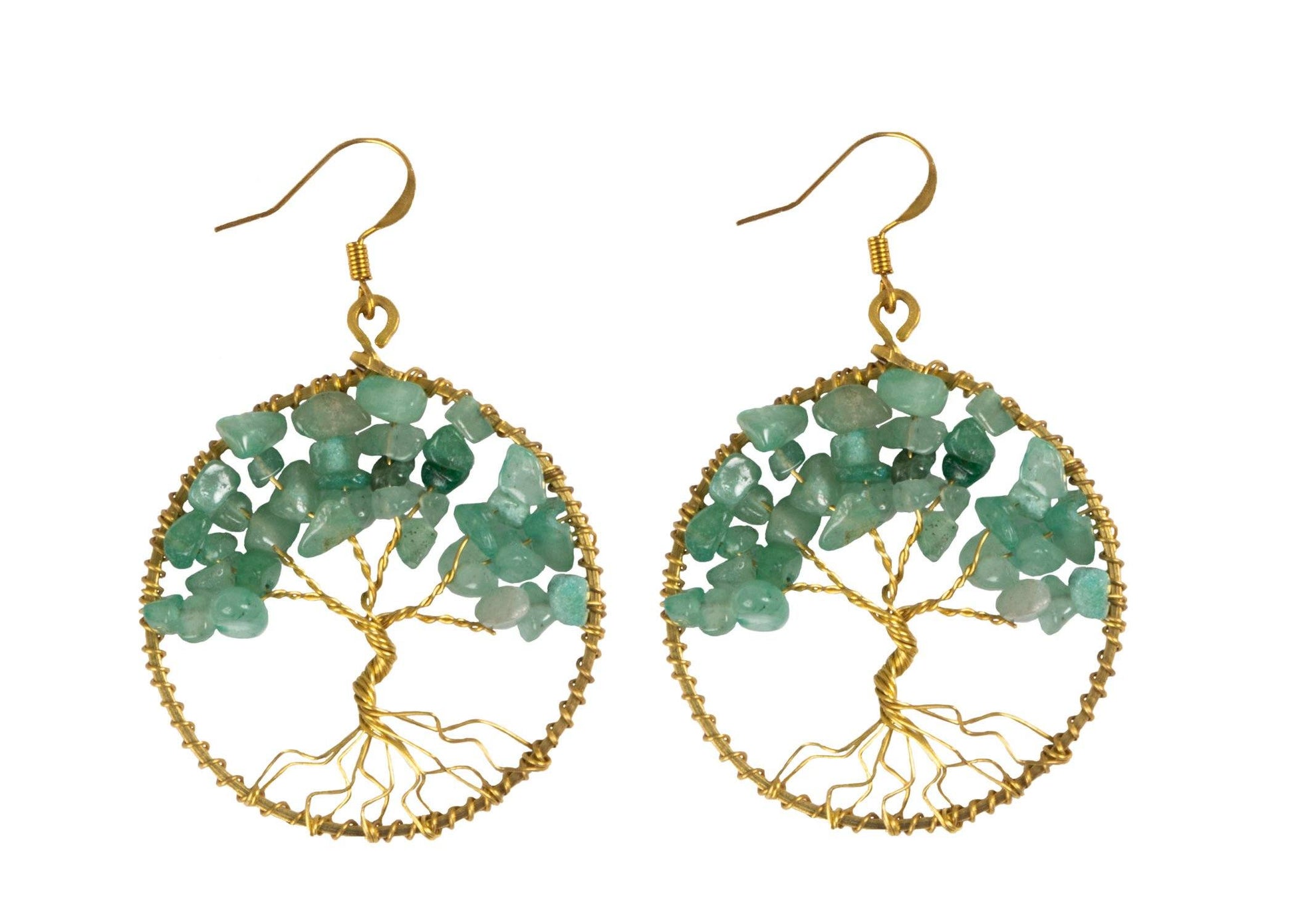 Handmade Earring Tree of Life Brass Circle Shape with Bead, Crystal and Stone - CCCollections