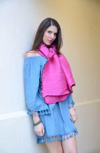 Pure Silk Pleated Stole / Shawl Wrap - CCCollections