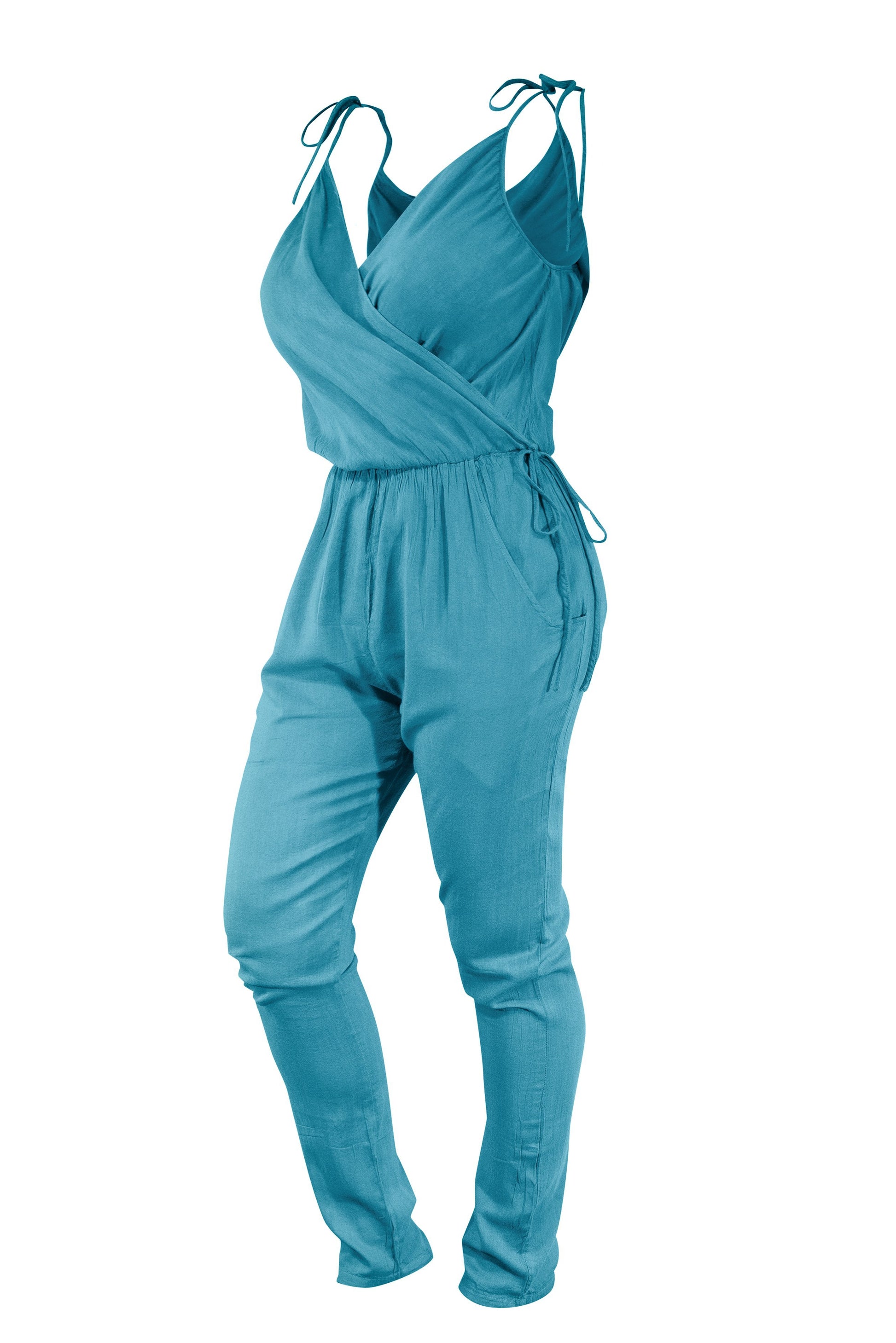 Cotton Jumpsuit Playsuit Strap Bow Tie Shoulder V Neck - CCCollections