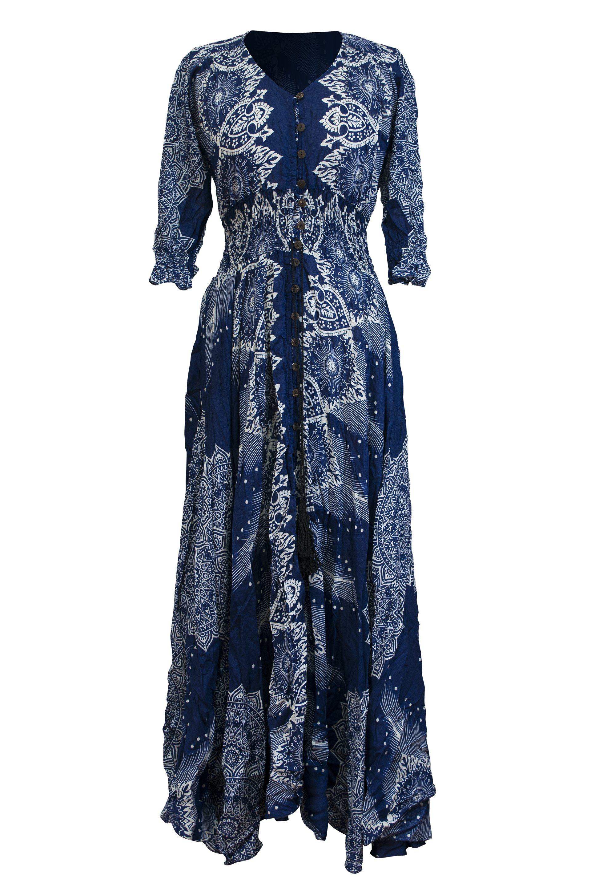 Printed Rayon Dress 3/4 Sleeve Mandala Casual Maxi Dress Beachwear Bohemian - CCCollections