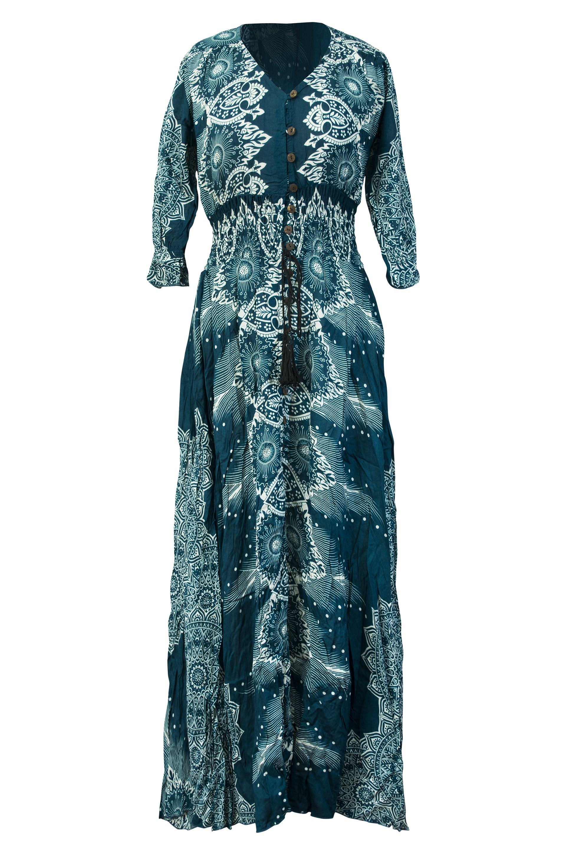 Printed Rayon Dress 3/4 Sleeve Mandala Casual Maxi Dress Beachwear Bohemian - CCCollections