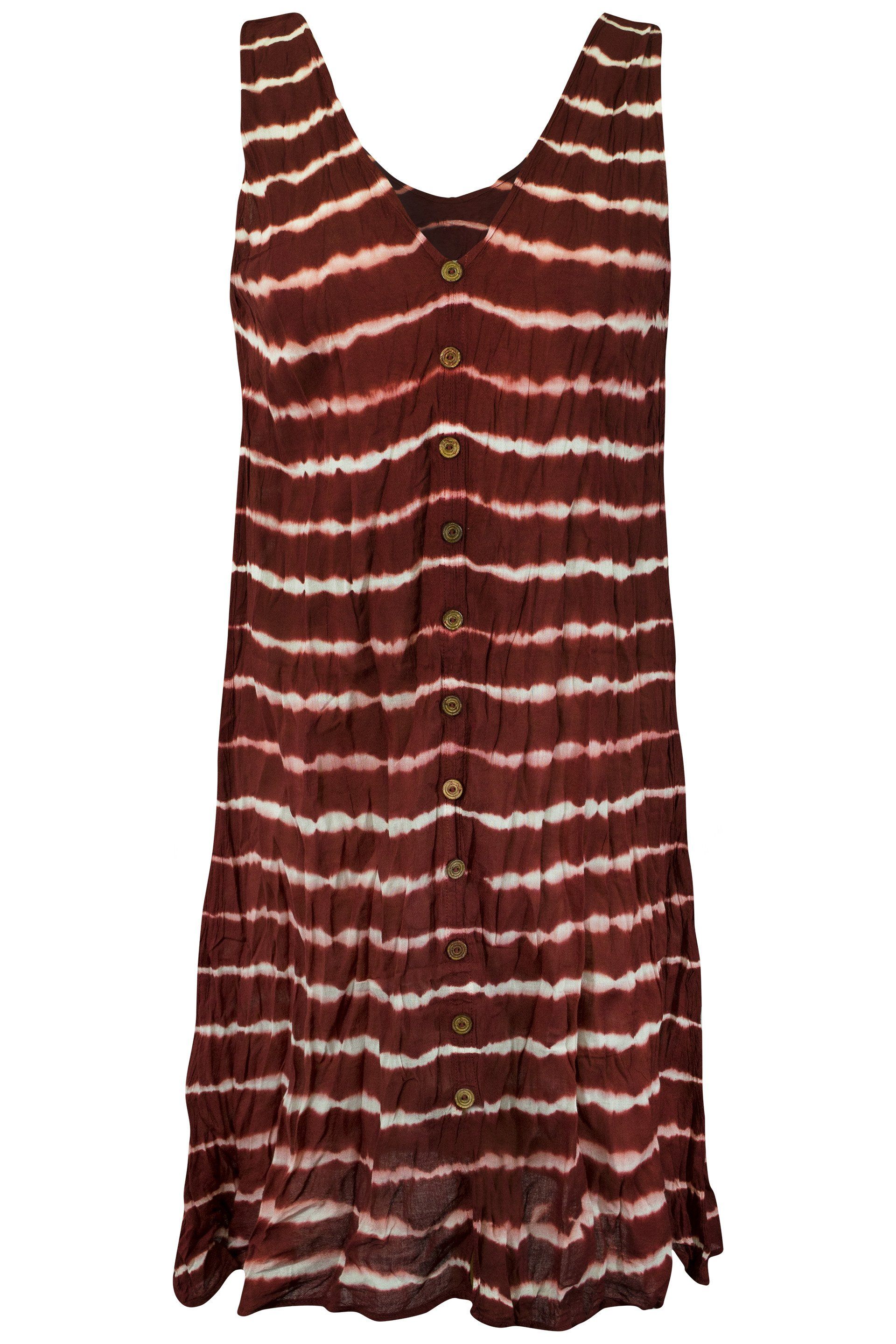 Cotton Sleeveless Tunic Dress Wood Button Stripe Tie Dye - CCCollections